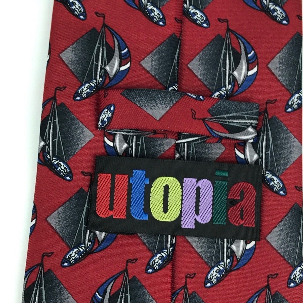 Utopia Men's Tie Handmade Dark Red Sail Boat Sailing Nautical Novelty Necktie 57 - Picture 4 of 8